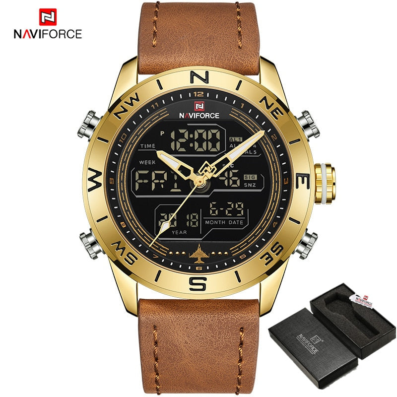 NAVIFORCE 9144 Army Military Relogio Masculino - Digital Analogue Leather For Men