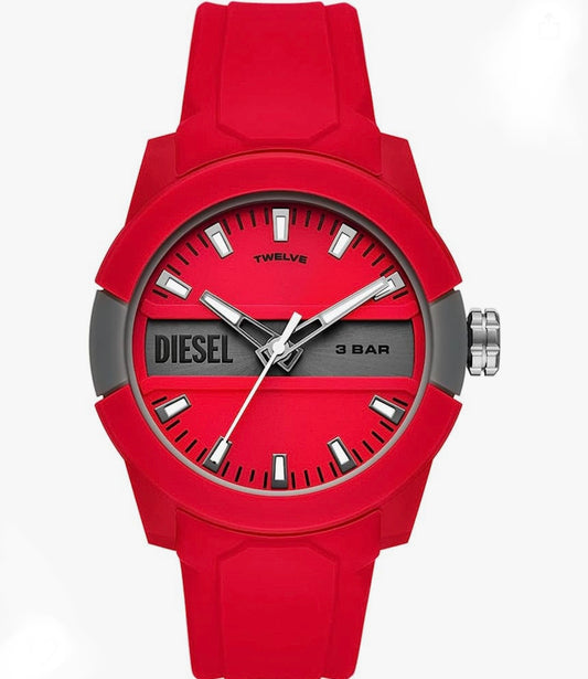 Diesel All-Gender 43mm Double Up Quartz Lightweight Nylon and Silicone Three-Hand Watch, Color: Red (Model: DZ1980)