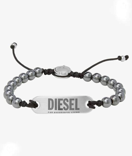Diesel All-Gender Semi-Precious Beaded Bracelet, Color: Gray (Model: DX1359040)