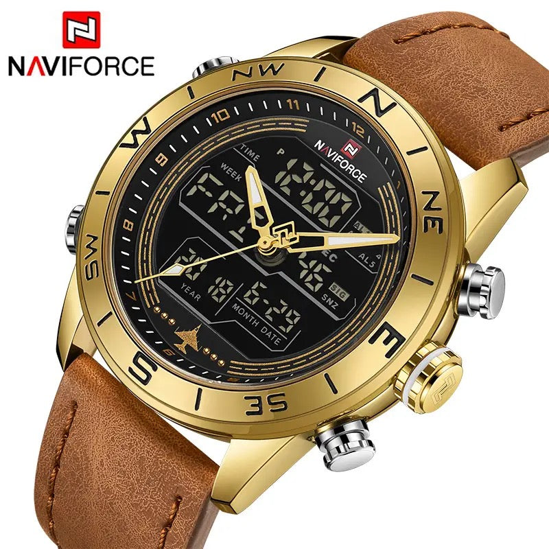 NAVIFORCE 9144 Army Military Relogio Masculino - Digital Analogue Leather For Men