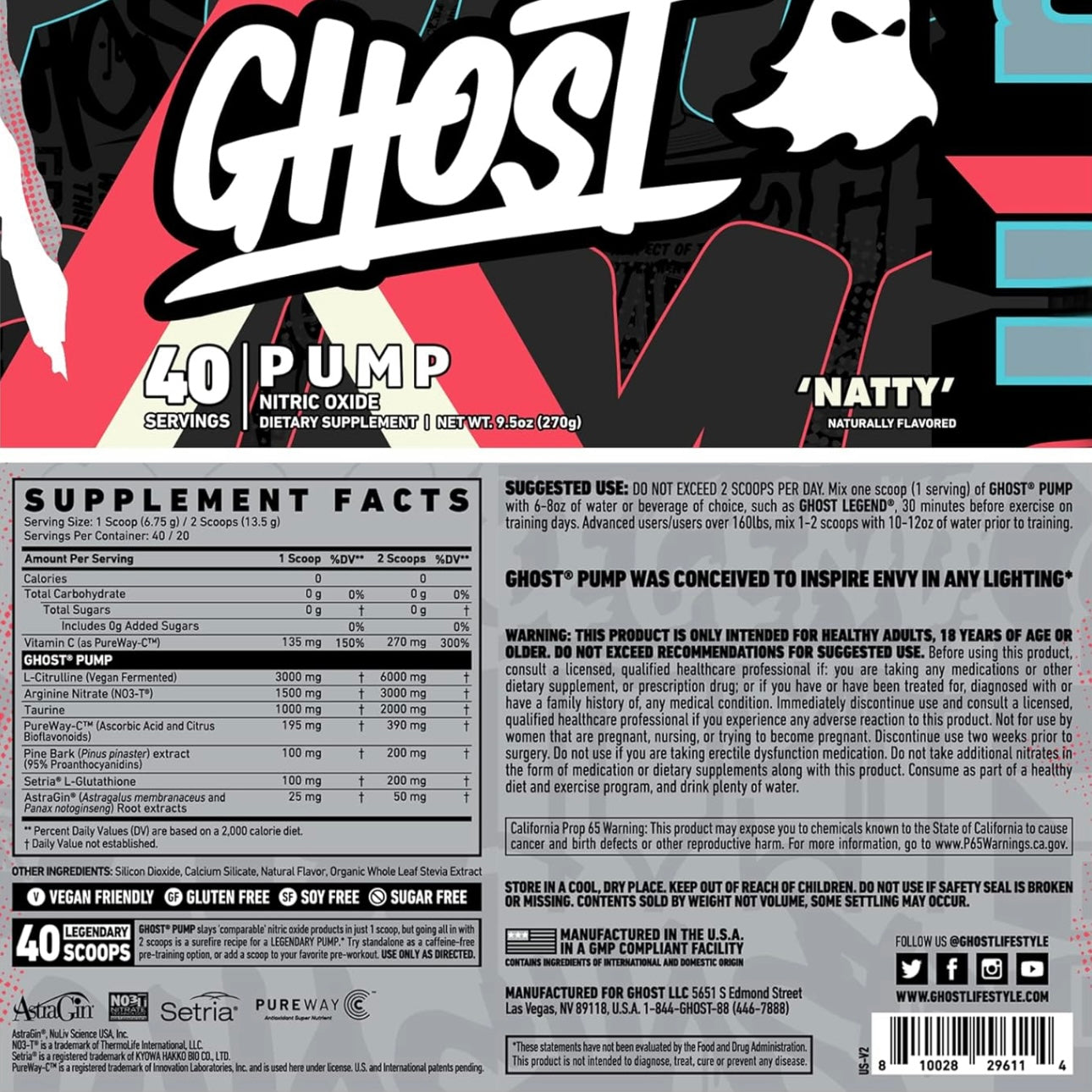 GHOST Pump Nitric Oxide Powder, Peach - 40 Servings