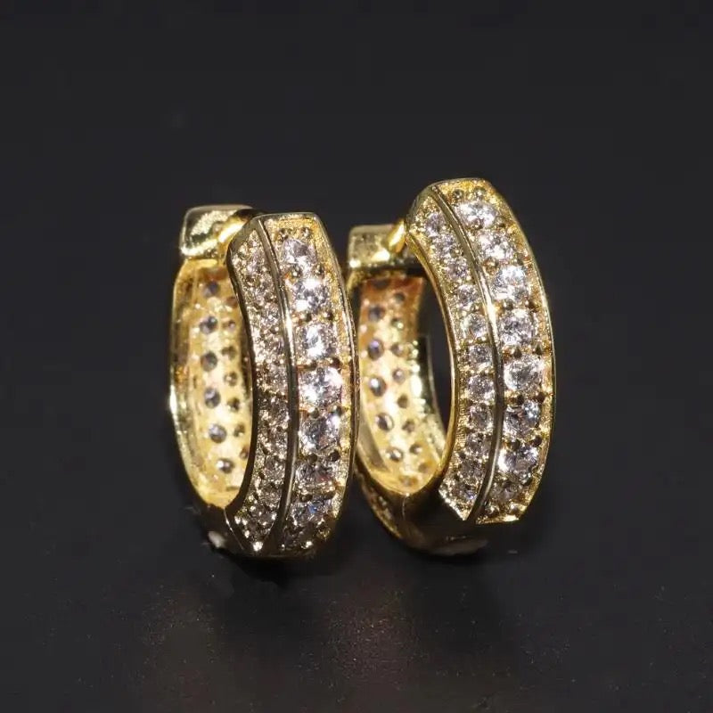 Iced Out Huggie Hoop Pierced Earrings Cubic Zirconia for Men & Woman - GOLD / SILVER