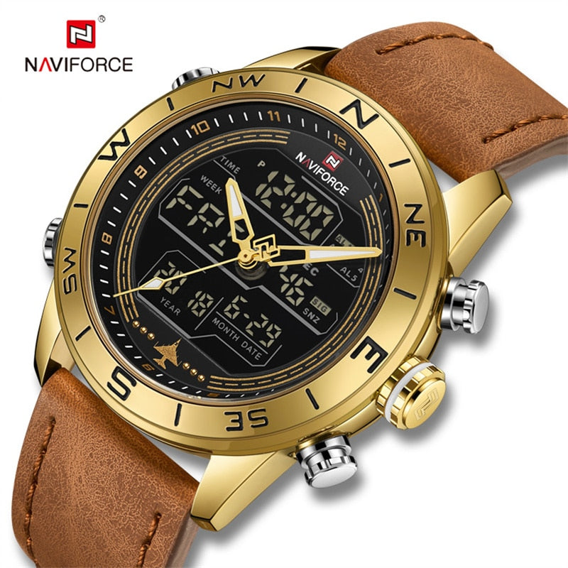 NAVIFORCE 9144 Army Military Relogio Masculino - Digital Analogue Leather For Men
